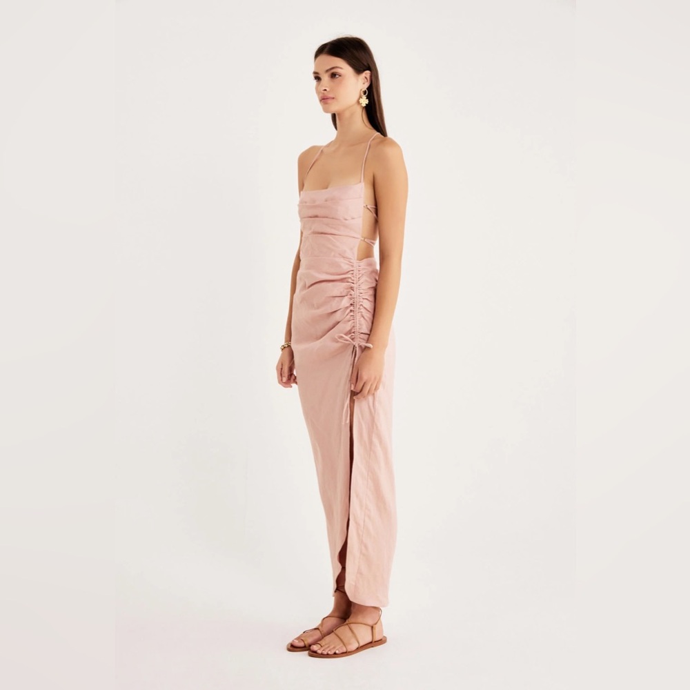 💫HP‼️💫 NWT Revolve RUMER THE LABEL “Loulou” Linen Maxi Dress in Prima, Sz Medium - Picture 3 of 11
